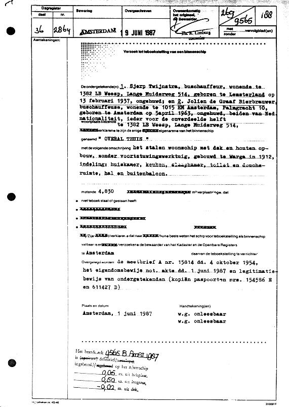 9565 B AMST 1987, inschrijving